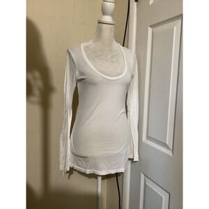 Splendid Womens White Pima Cotton Modal Scoop Neck Long Sleeve T-Shirt Small